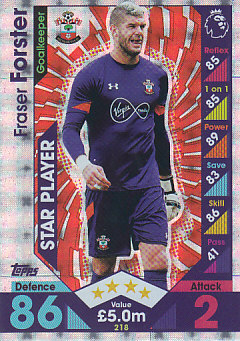 Fraser Forster Southampton 2016/17 Topps Match Attax Star Player #218